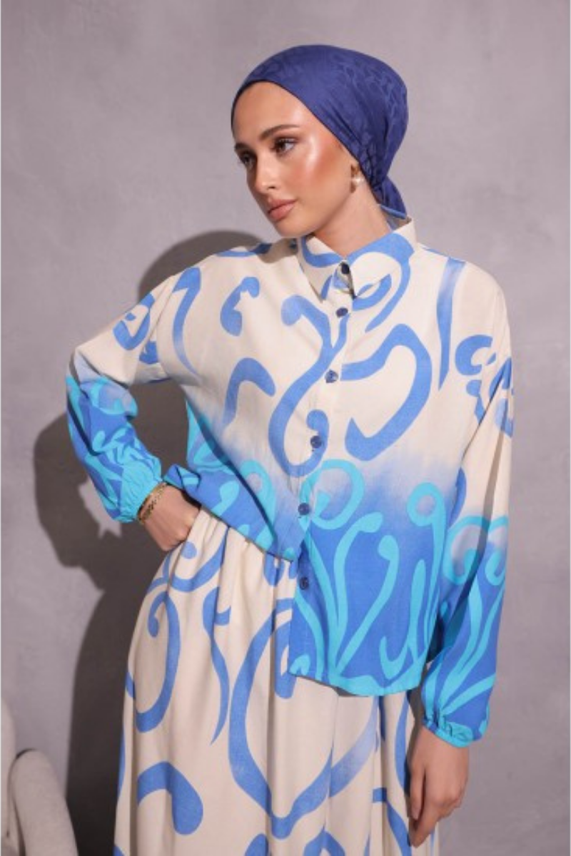 Batik Patterned Viscose Skirted Suit