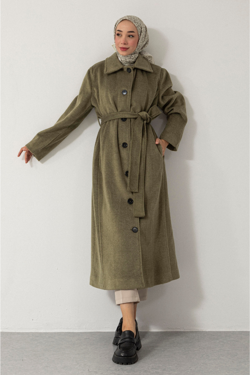 Long Buttoned Cashmere Coat